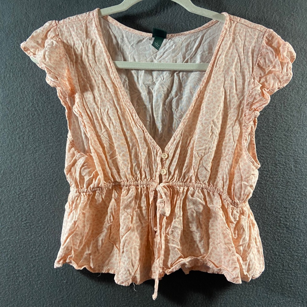 y2k tie front crop top large pink Floral Peplum ruffle cottagecore fairycore - Picture 2 of 9